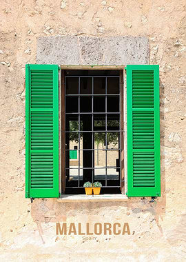 Mallorca, Window with Green Shutters