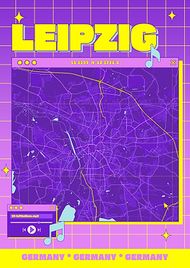 Leipzig Map Art with Retro Aesthetic