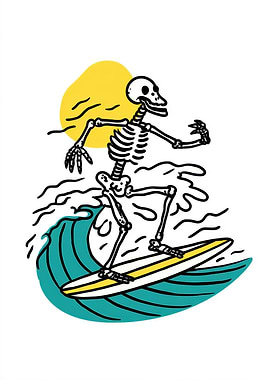 Skeleton Surfer Riding Wave Illustration