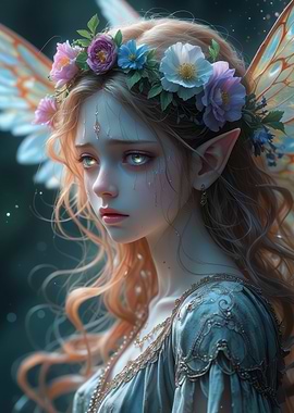 Ethereal Fairy Portrait with Flower Crown and Delicate Wings