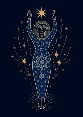 Celestial Goddess with Stars - Mystic Cosmic Art