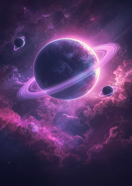 Purple Ringed Planet in Nebula