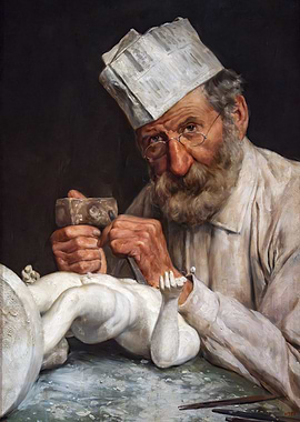 Sculptor at Work: Detailed Oil Painting