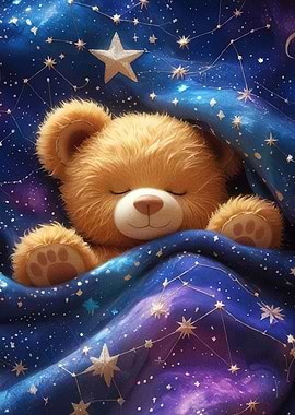 Sleeping Teddy Bear Starry Blanket