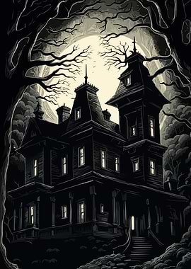 Spooky Haunted House in the Moonlight