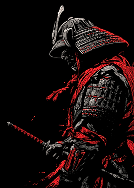 Samurai Warrior in Red and Black
