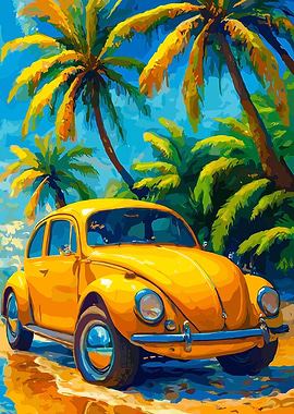 Yellow Beetle on Tropical Beach