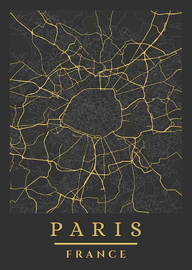 Paris France City Map Art