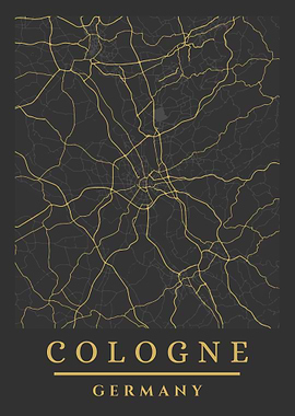 Cologne, Germany Map Art