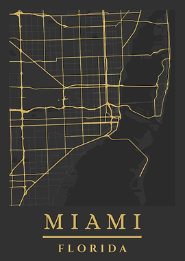 Miami Florida City Map Art