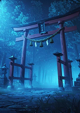 Japanese Torii Gate in Forest