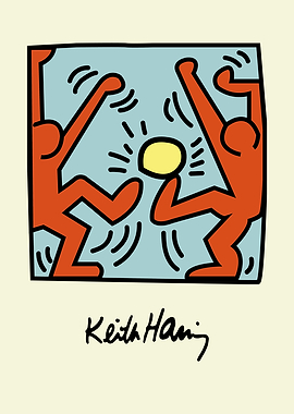 Keith Haring Figures with Yellow Object