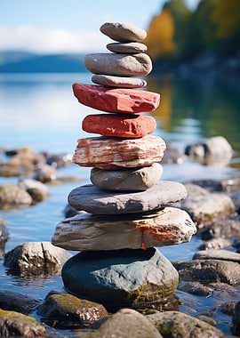 Balanced Stone Cairn by the Water