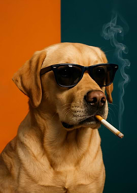 Cool Dog Smoking Cigarette with Sunglasses
