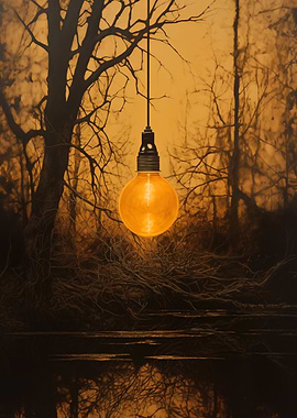 Illuminated Bulb in Forest