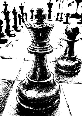 Chess Game Black and White Illustration