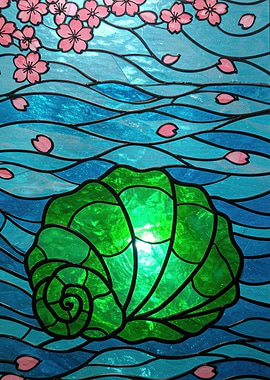 Stained Glass Shell and Cherry Blossoms