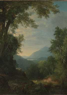 Mountainous Landscape Painting with Lush Forest