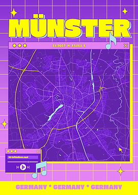 Münster Map Art - Retro Aesthetic