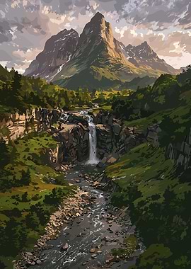 Mountain Waterfall Landscape