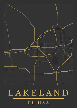 Lakeland, Florida, USA Map Art