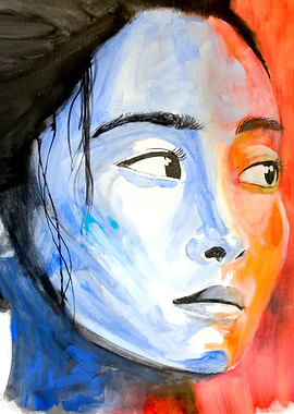 Abstract Portrait Painting in Blue and Orange
