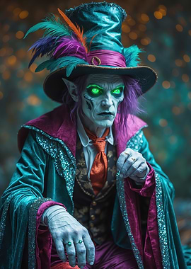 Emerald-Eyed Mystic — Vibrant Sorcerer Portrait in Teal and Magenta