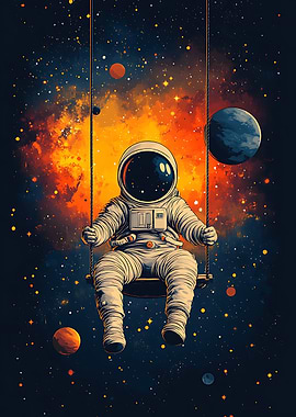 Astronaut on Swing in Space