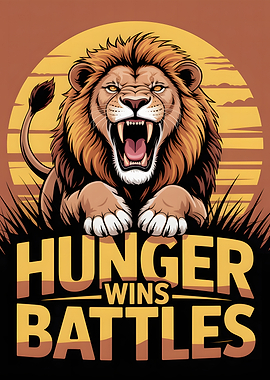 Hunger Wins Battles Lion Motivational Poster