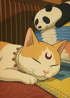 Sleeping Cat and Panda