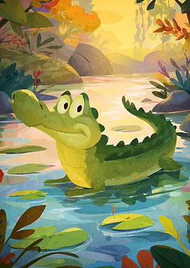 Cartoon Crocodile Pond
