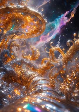 Ornate Golden Nebula — Baroque Filigree in a Cosmic Dreamscape