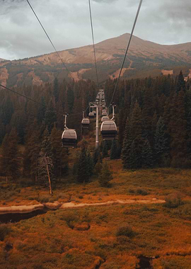 Mountain Gondola Lift in Autumn Landscape Brek