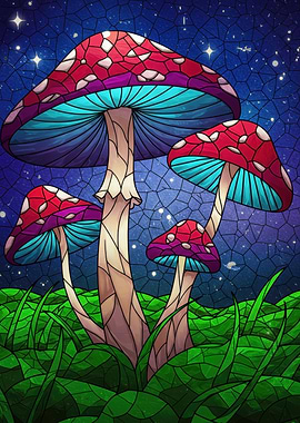 Stained Glass Mushroom Fantasy