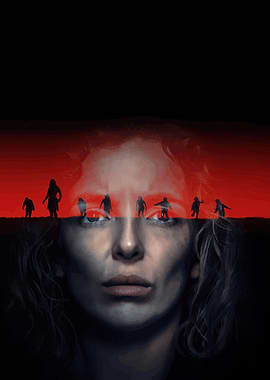 Woman's Portrait with Zombie Horde Overlay