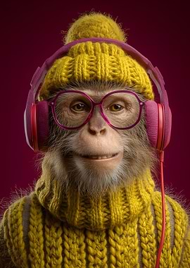 Monkey with Headphones and Glasses