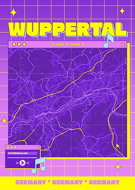 Wuppertal Map Art - Retro Aesthetic