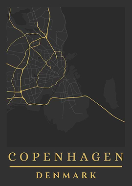 Copenhagen, Denmark Map Art