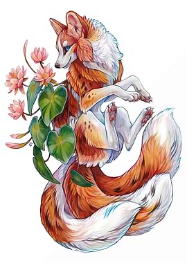 Fox with Flowers Digital Art