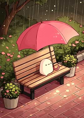 Rainy Day Bench Scene