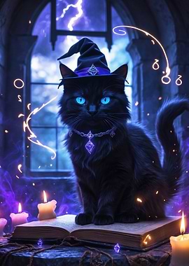 Black Cat Witch with Magic Book