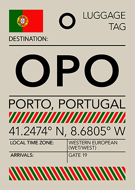 OPO Porto, Portugal Airport Luggage Tag