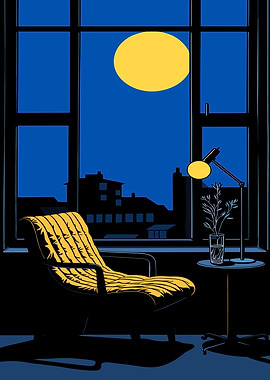 Night Interior with Chair and Moon