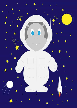 Hippo Astronaut in Space Cartoon