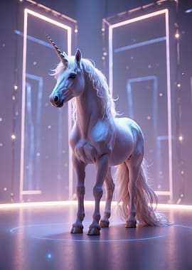 Ethereal White Unicorn — Neon-Lit 3D Fantasy Portrait