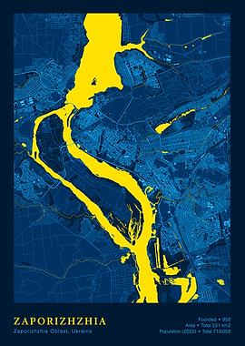 Zaporizhzhia, Ukraine Map Art
