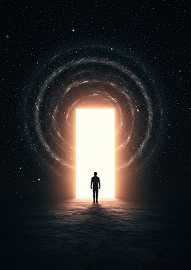 Man at Glowing Doorway in Space
