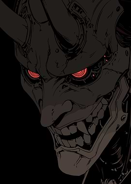 Cyberpunk Oni Mask with Glowing Eyes
