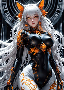 Anime Fox Girl with Golden Accents