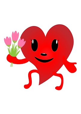 Cartoon Heart with Flowers